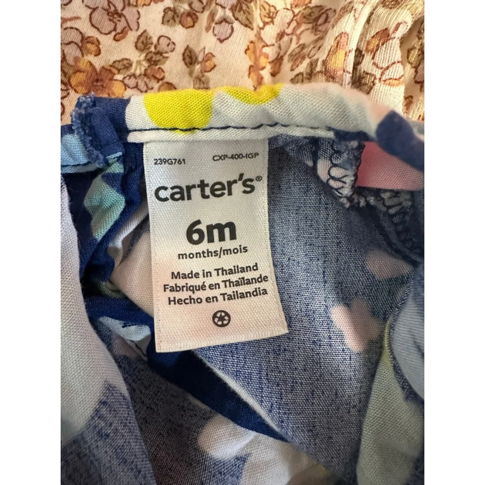 Lot of 3 Baby Girl Carter's 6 Months Floral Sleeper & Tops Bundle Blue Beige
